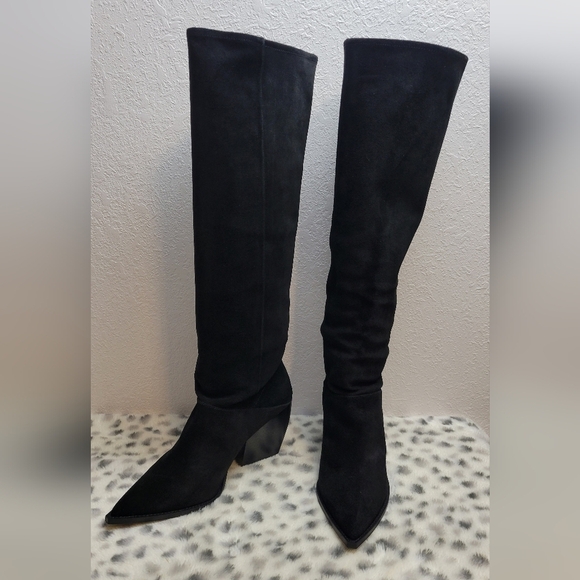 NIB All Saints Roberta Black Suede Boot With Block Heel Size US 9 - Picture 4 of 9